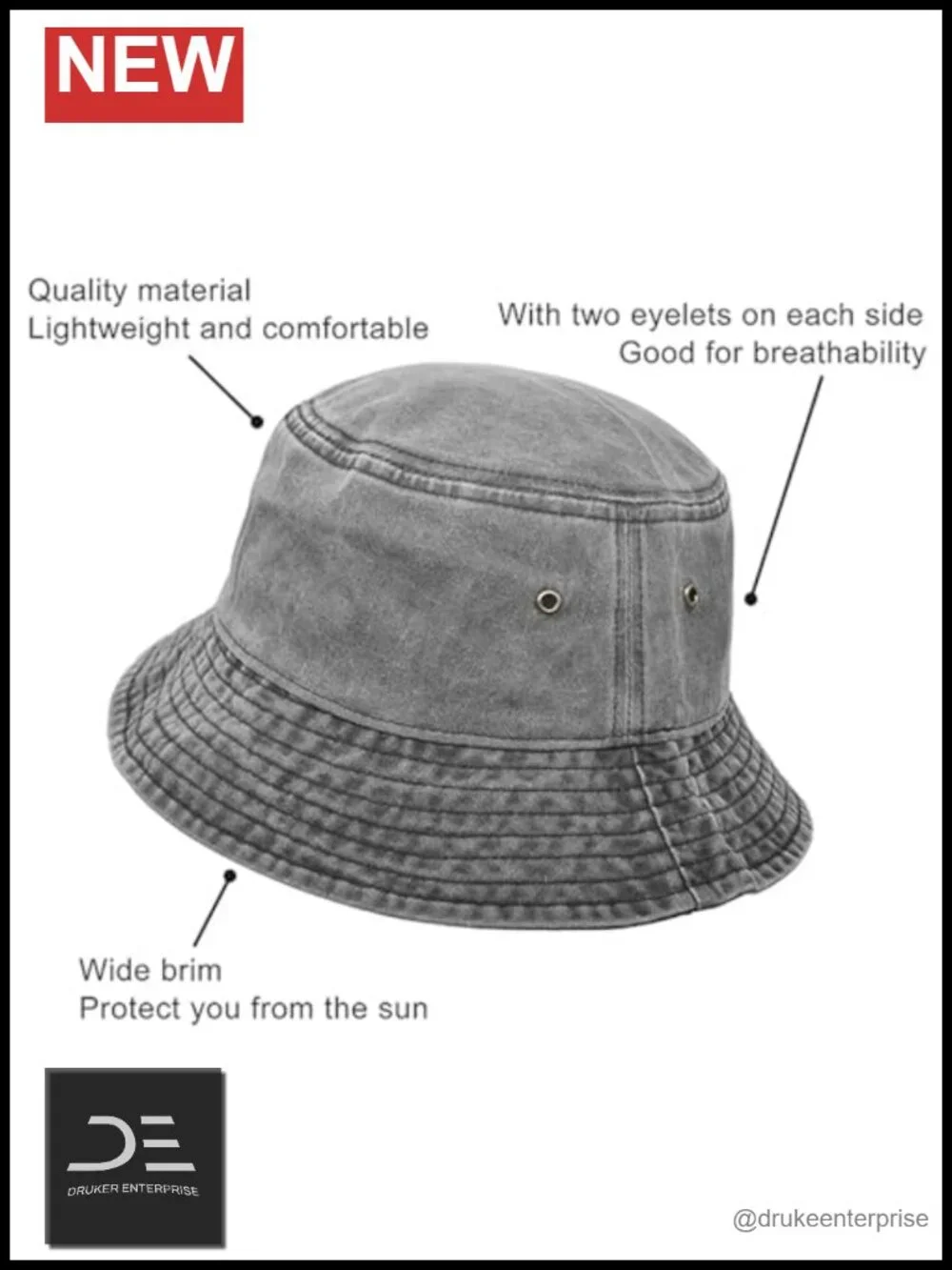 2 Pack Unisex Washed Cotton Bucket Hat Wide Brim Sun Hat